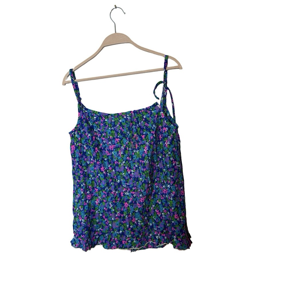 High Tide California pleated strappy tank‎ blue floral L